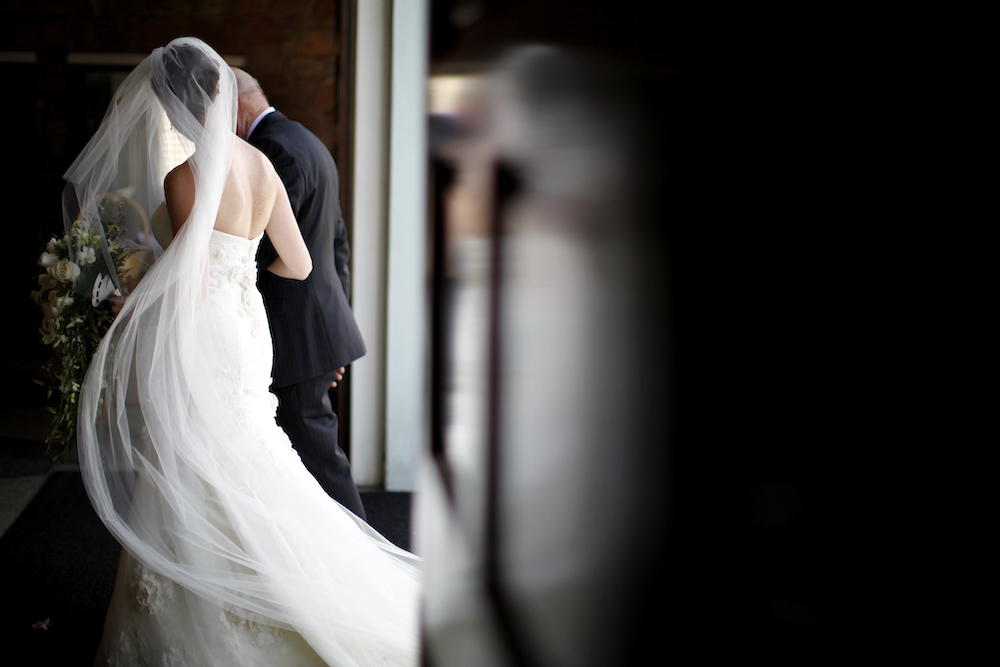 Bride and groom, reflection