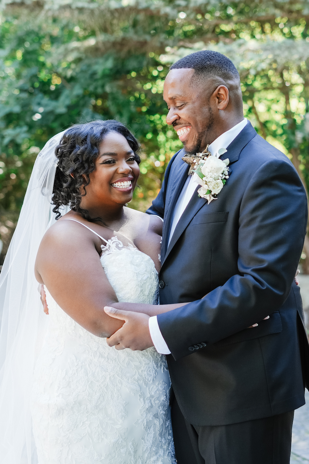 Bride and groom outside